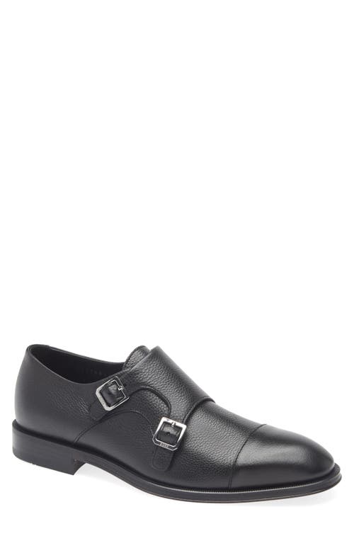 Hugo Boss Leather Monk Shoes With Double Strap In Black