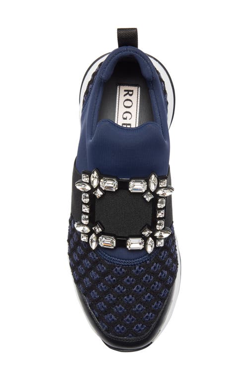 Shop Roger Vivier Viv Crystal Buckle Slip-on Sneaker In Navy/black