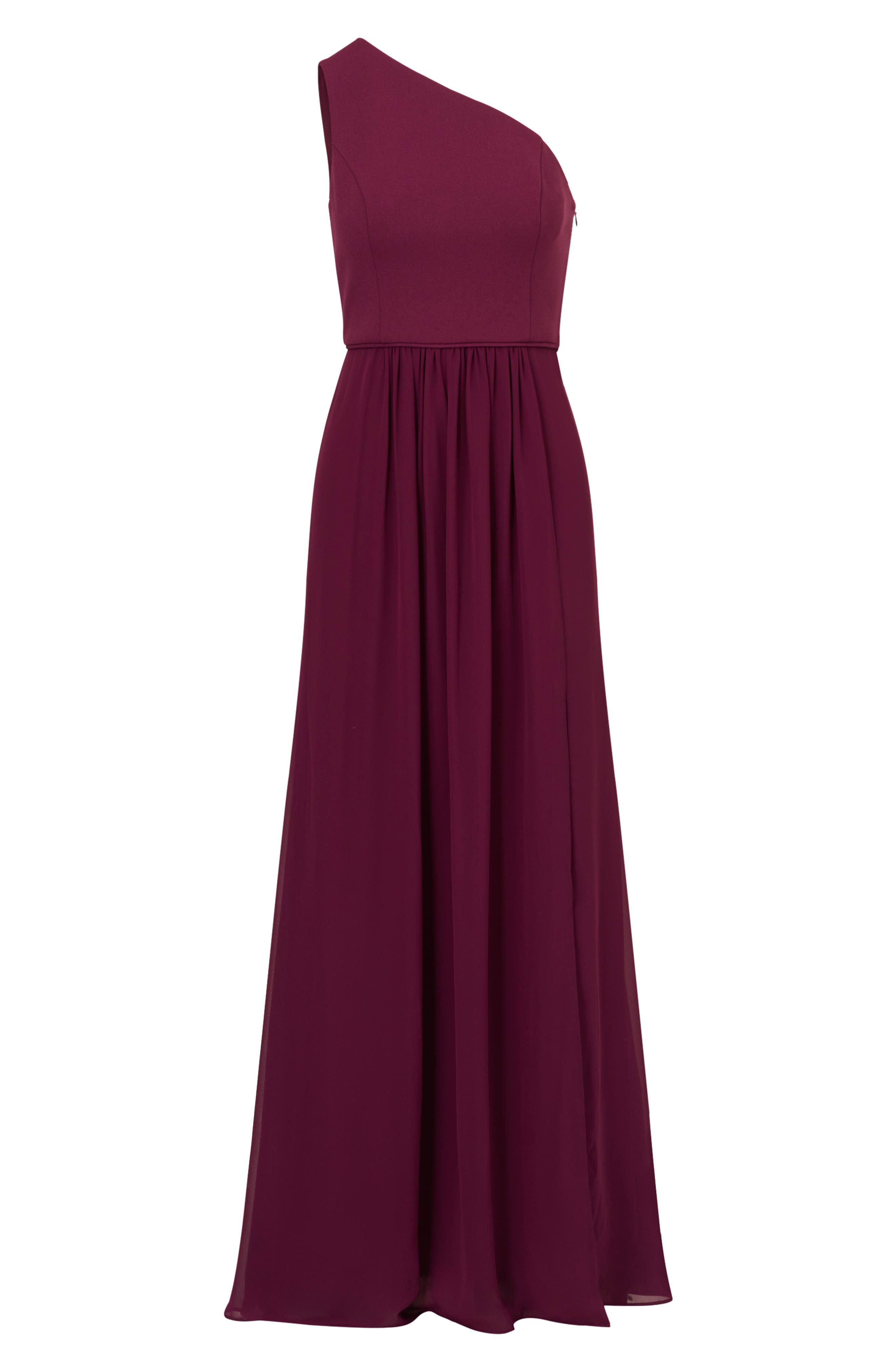 Adrianna Papell One Shoulder Crepe Chiffon Gown in Cassis Smart