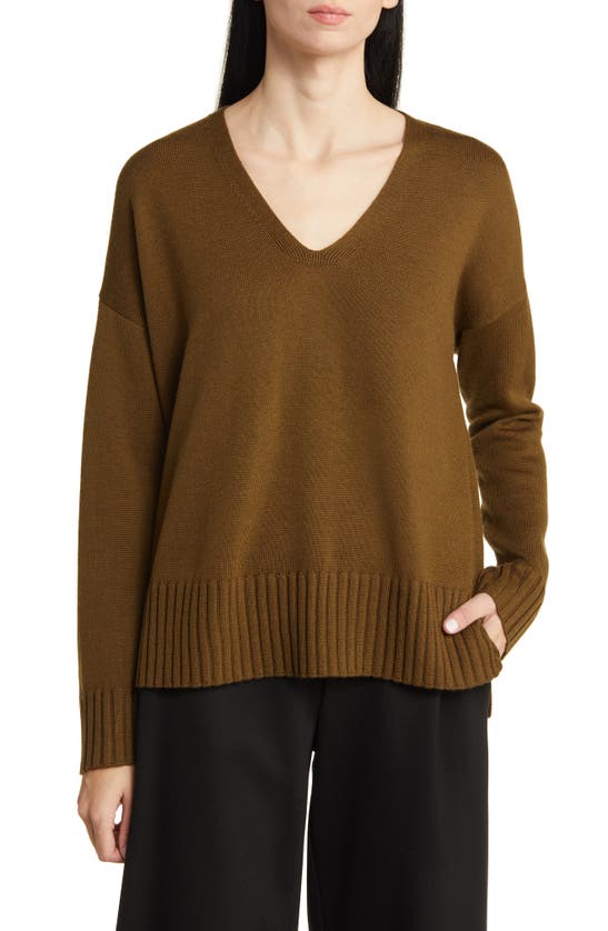 Eileen Fisher Boxy Merino Wool Sweater In Serpentine