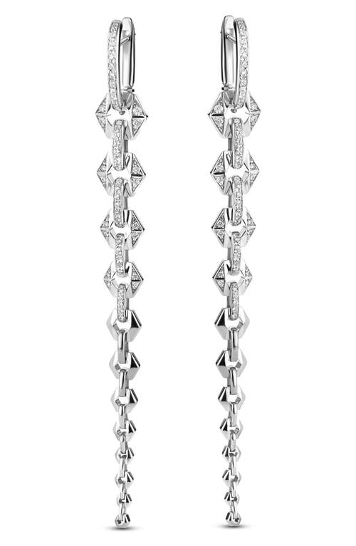 Flow Graduated Diamond Chain Drop Earrings in White Gold