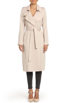 Badgley Mischka Faux Leather Trim Long Trench Coat | Nordstrom