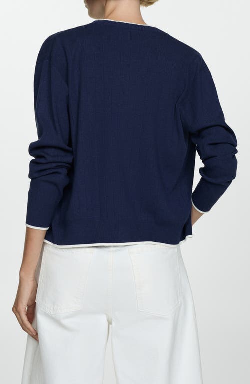 Shop Mango Tipped Relaxed Cardigan In Dark Navy