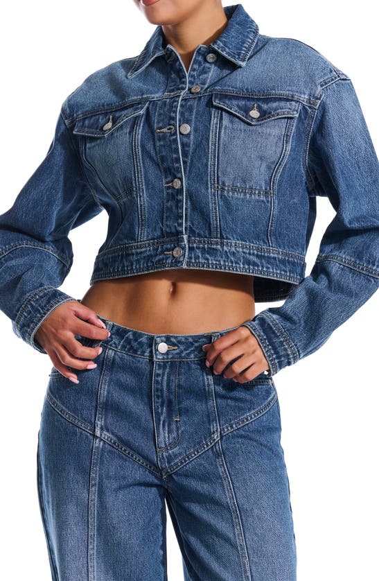 Shop Naked Wardrobe Crop Denim Jacket In Indigo Wash