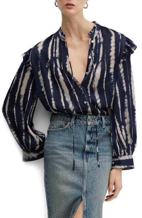 Mango Catania 2 Tie Ruffle Dye Button-up Shirt In Navy