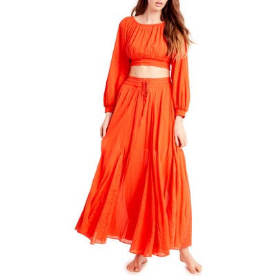 Free People Cleo Long Sleeve Crop Top & Skirt Set, Red