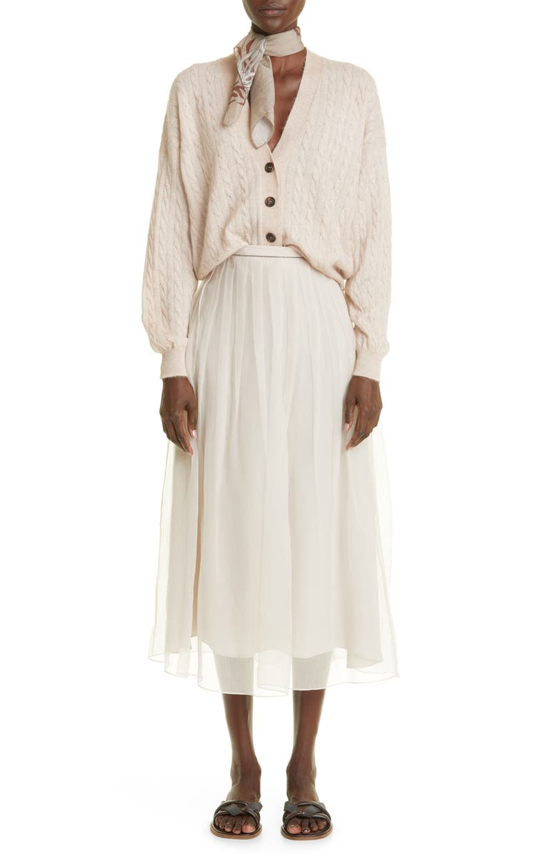 Brunello Cucinelli Monili Trim Silk Chiffon Skirt | Nordstrom