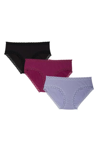 Natori Bliss 3-pack Cotton Blend Briefs In Slate Blue/ Mulberry Purple