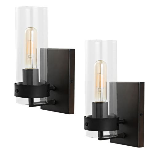 Jonathan Y Harper 4in Set Of 2 1-light Modern Farmhouse Iron/glass Led Sconce In Oil Rubbed Bronze