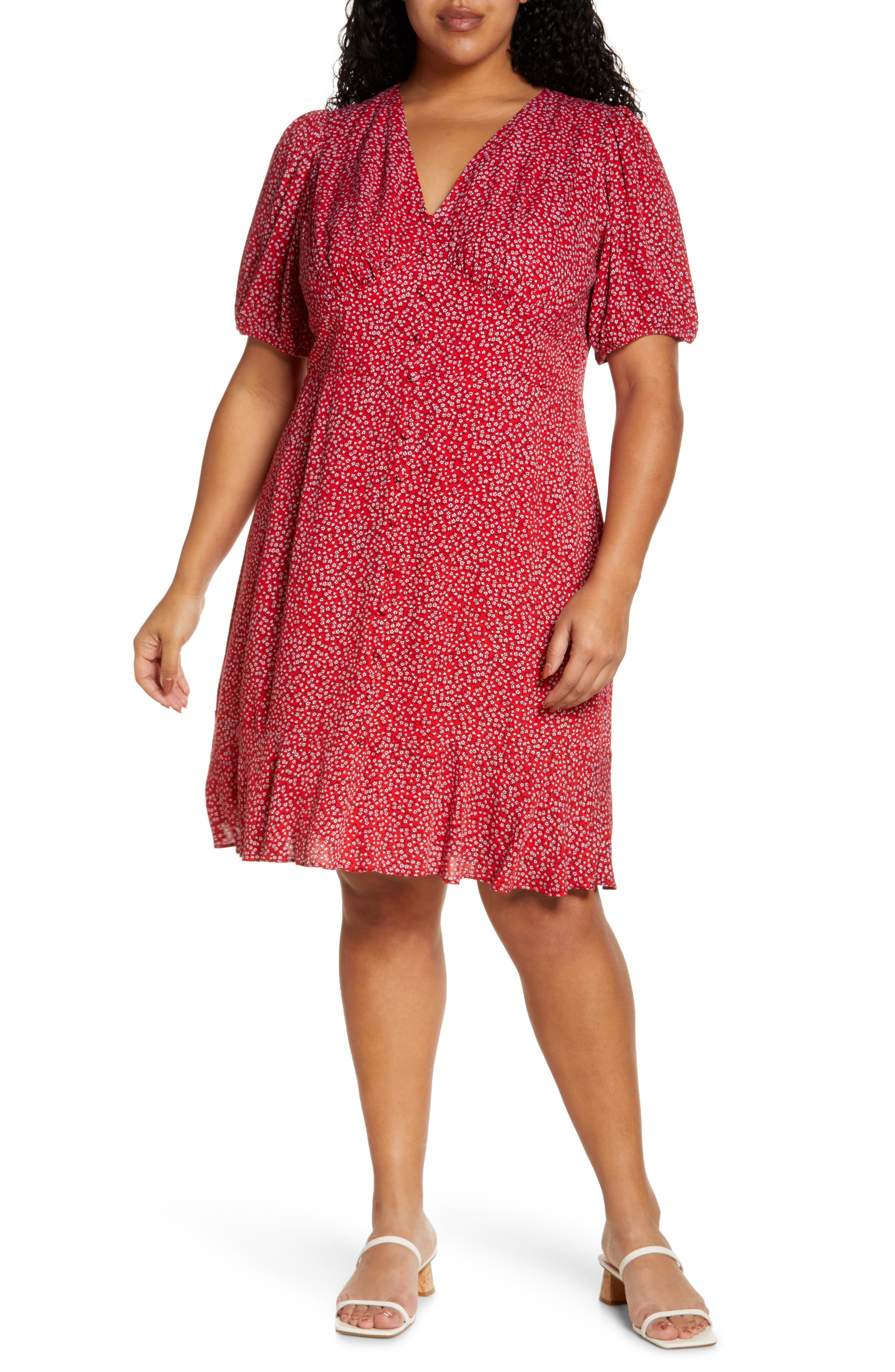 Puff Sleeve Ruffle Hem Dress | Nordstrom