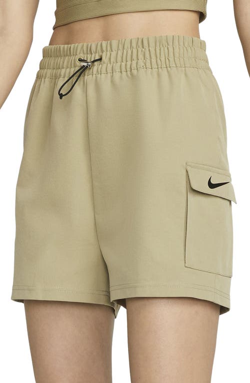 Nike Sportswear Swoosh High Waist Water Repellent Shorts in Neutral Olive/Black