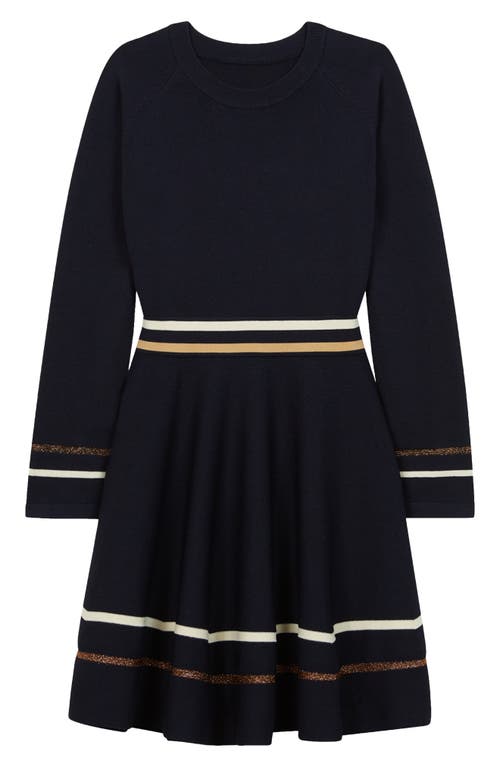 Reiss Kids' Edith Metallic Stripe Long Sleeve Sweater Dress in Navy