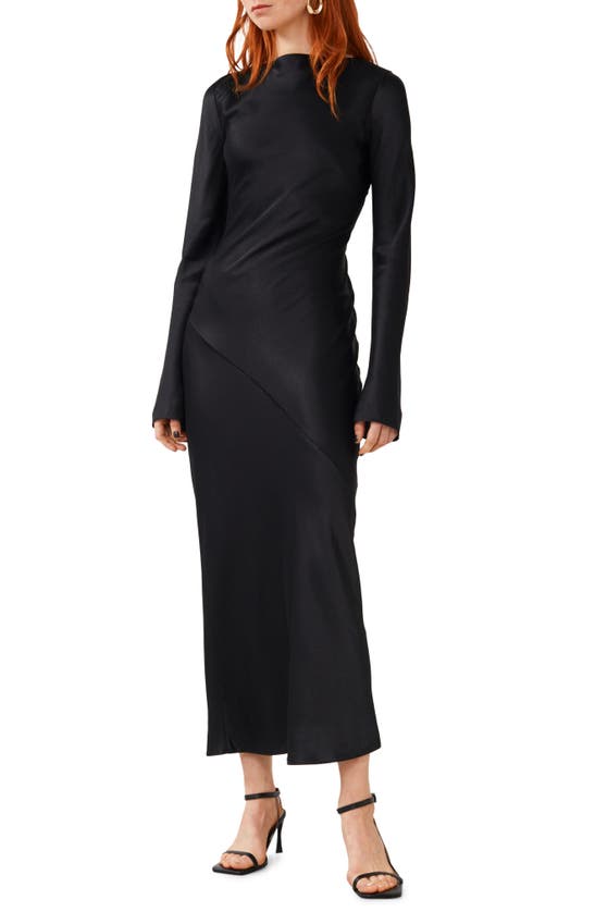 Other Stories Lace-up Back Long Sleeve Satin Midi Dress In Black
