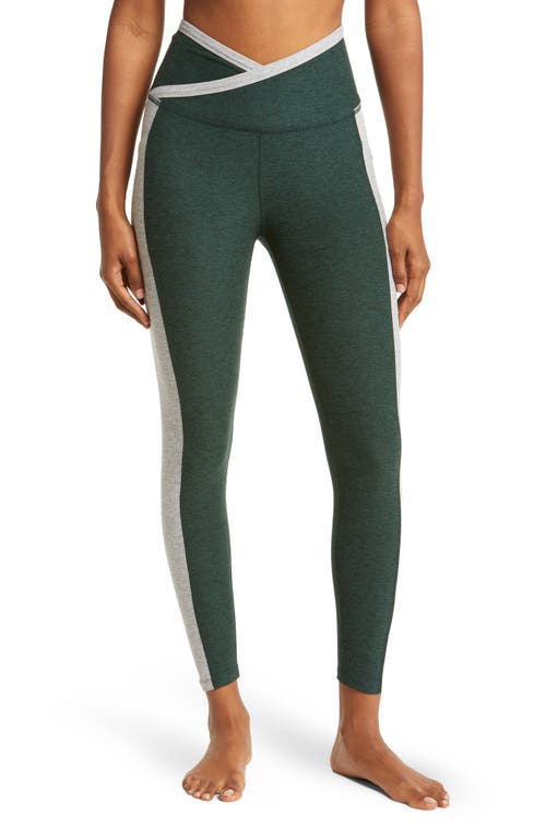 Beyond Yoga Space Dye Colorblock Pocket Ankle Leggings in Forest Green-Silver Mist