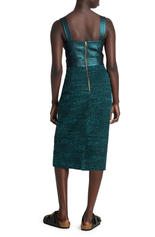 Shop St John St. John Evening Mixed Media Strappy Body-con Cocktail Dress In Dark Teal/black Multi