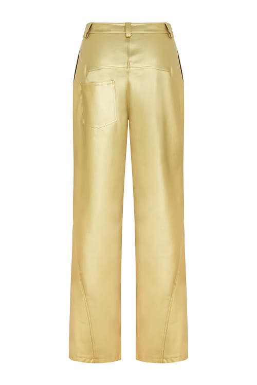 Shop Nocturne High Waist Faux Leather Pants In Metallic Gold