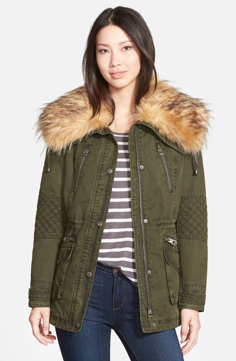 GUESS Drawcord Waist Anorak with Removable Faux Fur Collar | Nordstrom