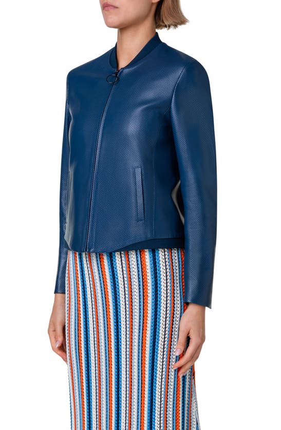 Shop Akris Punto Perforated Lambskin Leather Bomber Jacket In Navy