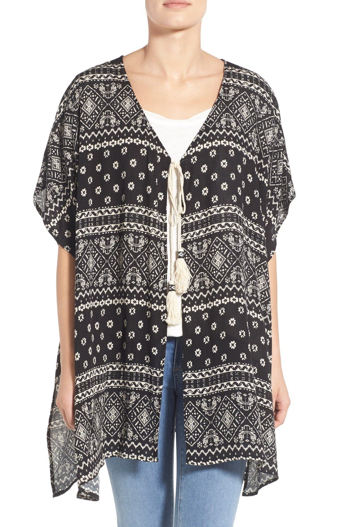 Bobeau Tassel Tie Mixed Print Kimono Nordstrom