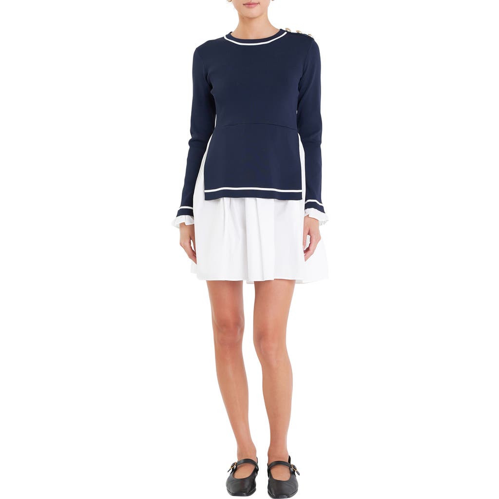 ENGLISH FACTORY ENGLISH FACTORY MIXED MEDIA LONG SLEEVE MINIDRESS