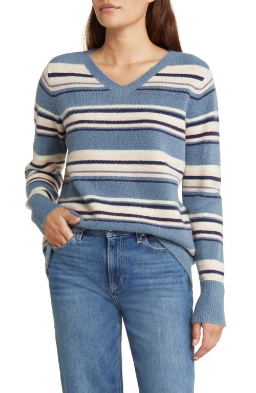 caslon(r) Stripe V-Neck Sweater in Blue- Pink Smoke Tonal Stripe