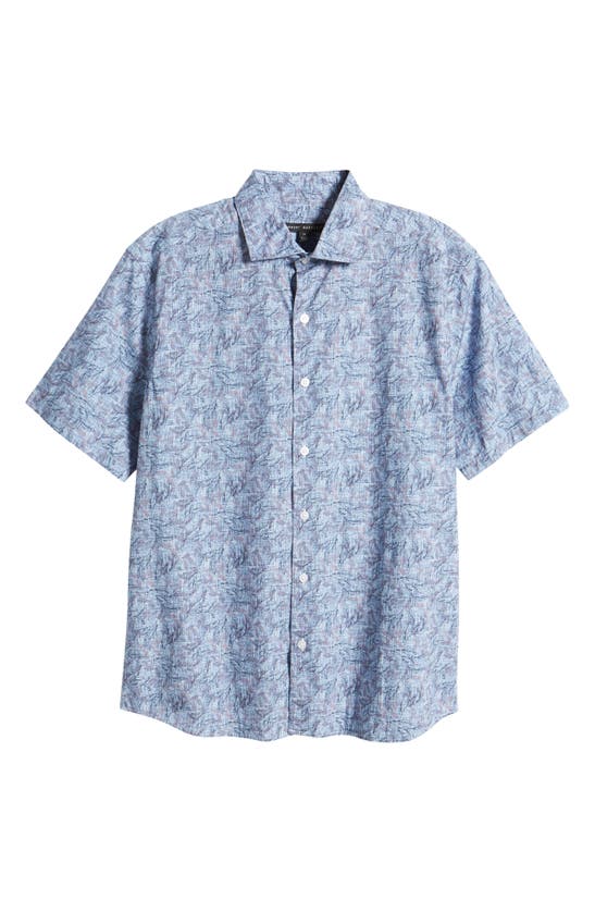 Shop Robert Barakett Fern Leaf Print Short Sleeve Button-up Shirt In Blue