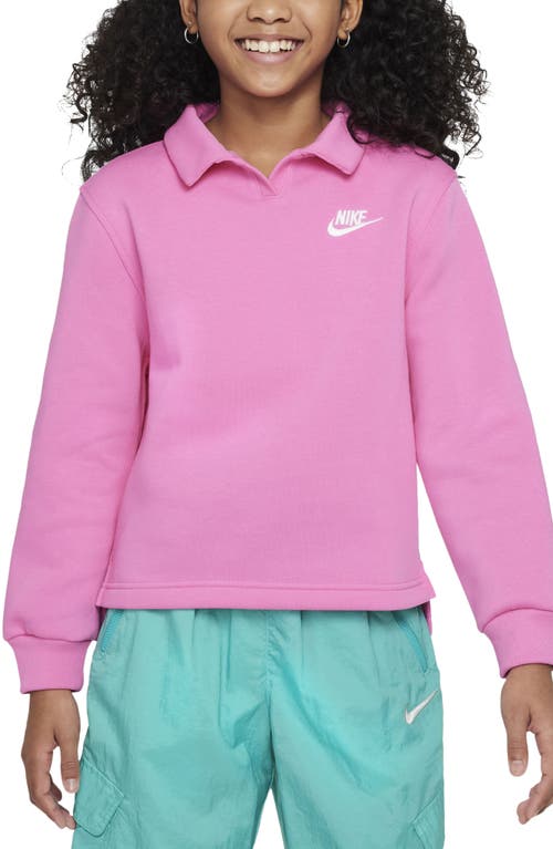 Nike Kids' Sportswear Club Fleece Long Sleeve Top In Playful Pink/play Pink/white