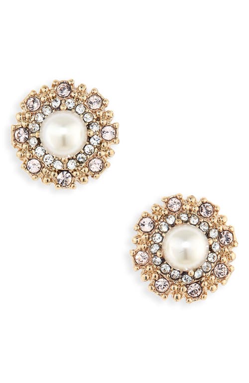 Marchesa Pavé Halo Imitation Pearl Stud Earrings In Gold