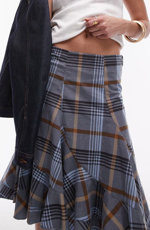 Shop Topshop Disjoint Plaid Knee Length Skirt In Blue Multi