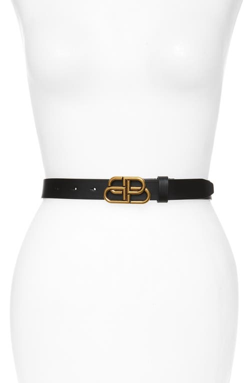 Balenciaga Logo Buckle Slim Leather Belt In Black/gold