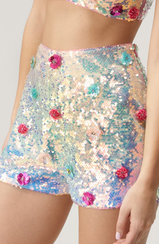 Shop Nasty Gal Floral Appliqué Sequin High Waist Shorts In Pink