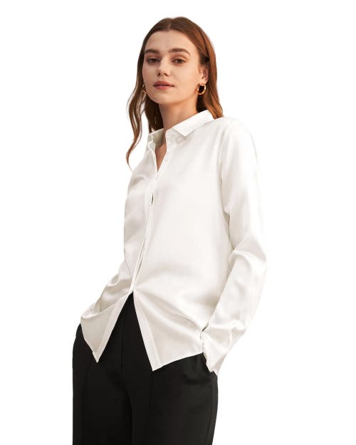 LILYSILK LILYSILK BASIC CONCEALED PLACKET SILK SHIRT 