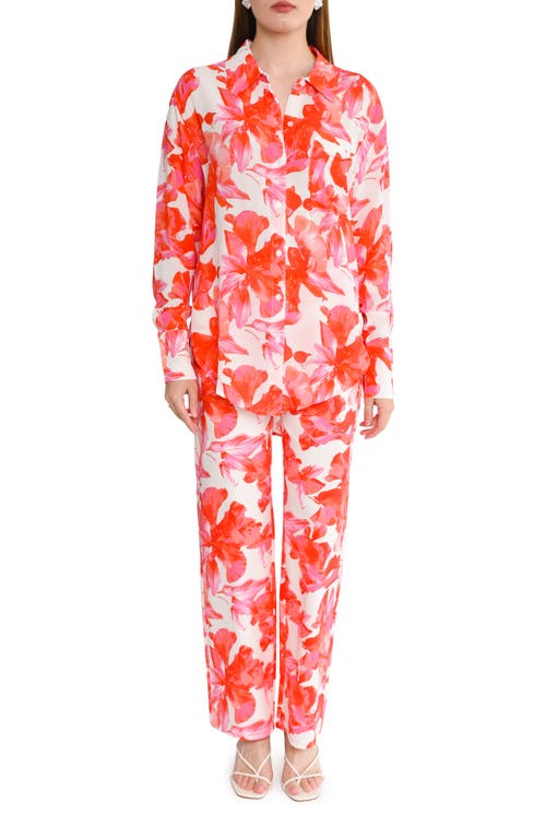 Shop Wayf Brielle Floral Button-up Shirt In Pink Hibiscus