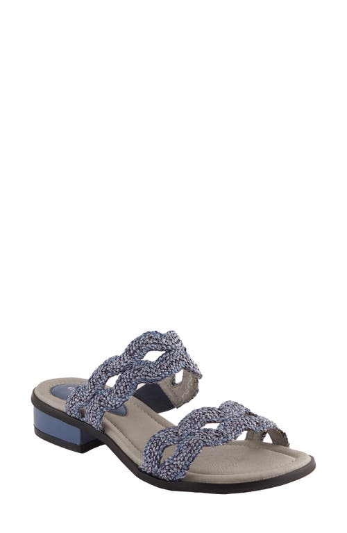 Journey Slide Sandal in Blue Rayon Fabric