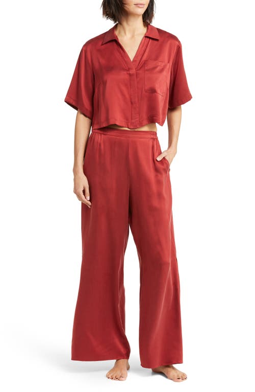 Lunya High Waist Washable Silk Pajamas in Morana Crimson