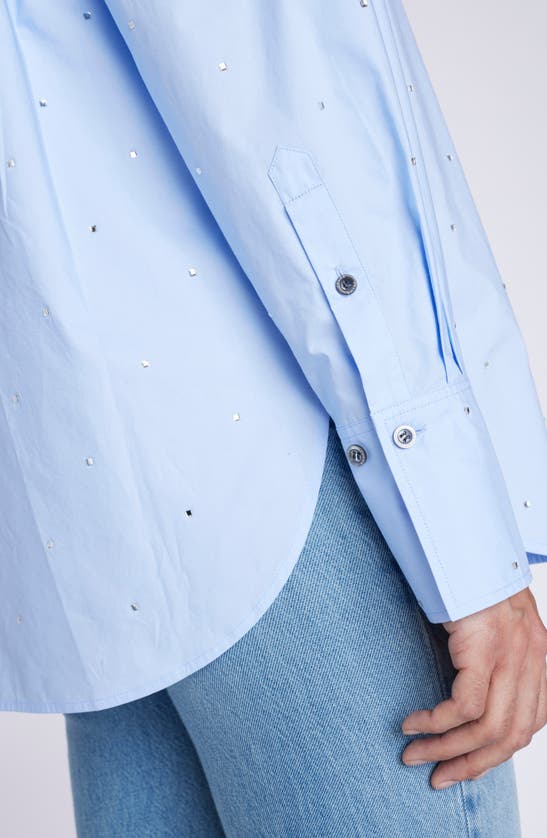 Frame Rhinestone Oversize Organic Cotton Button-up Shirt In Chambray