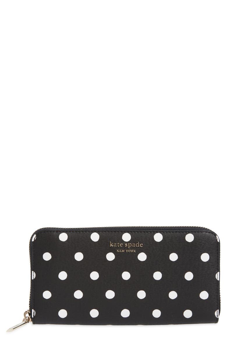 KATE SPADE NEW YORK spencer sunshine dot zip around continental wallet, Main, color, BLACK MULTI