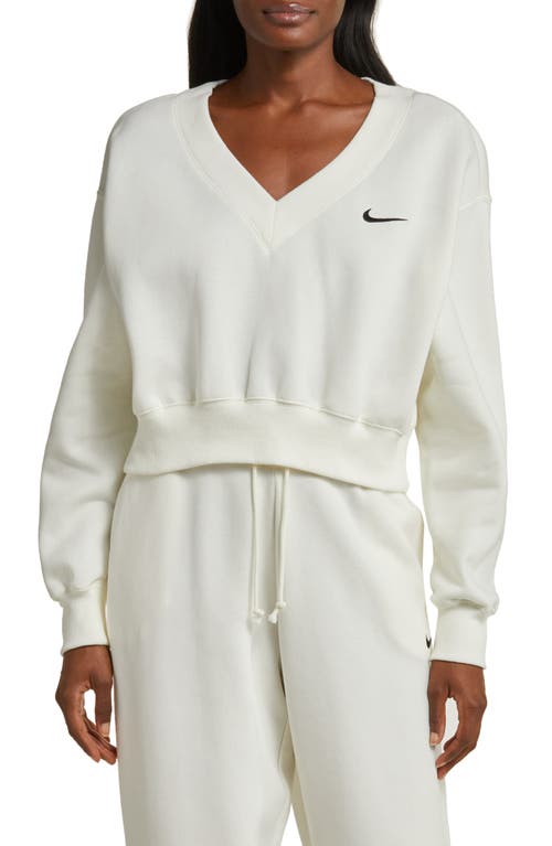 Nike Sportswear Phoenix Fleece V-neck Crop Sweatshirt In Sail/black
