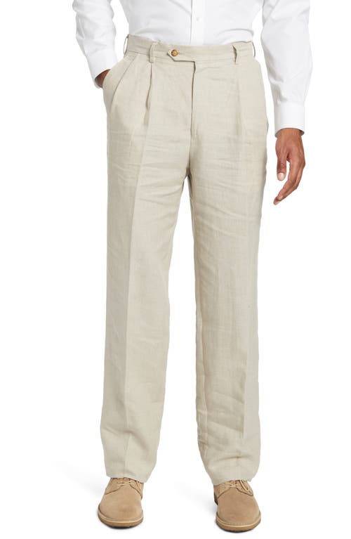 Berle Men's Pleated Linen Pants in Tan