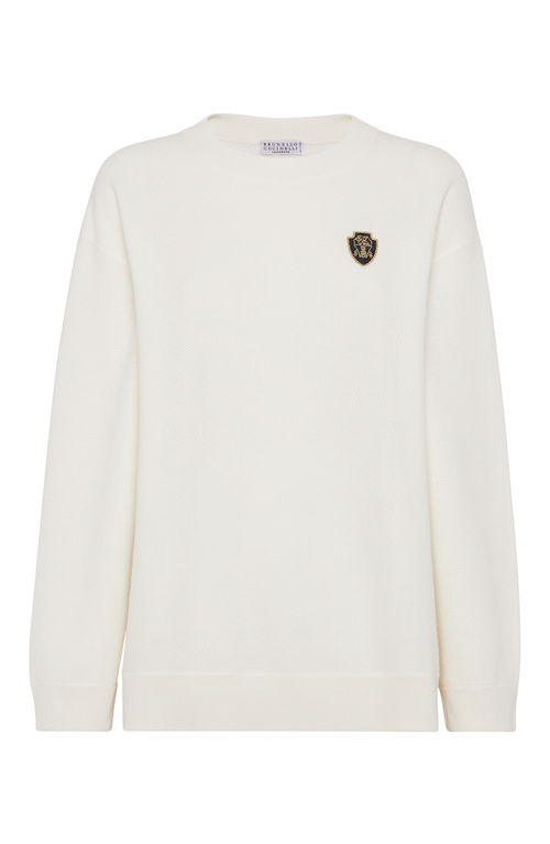 Shop Brunello Cucinelli Honeycomb Knit Sweater With Logo In Panama