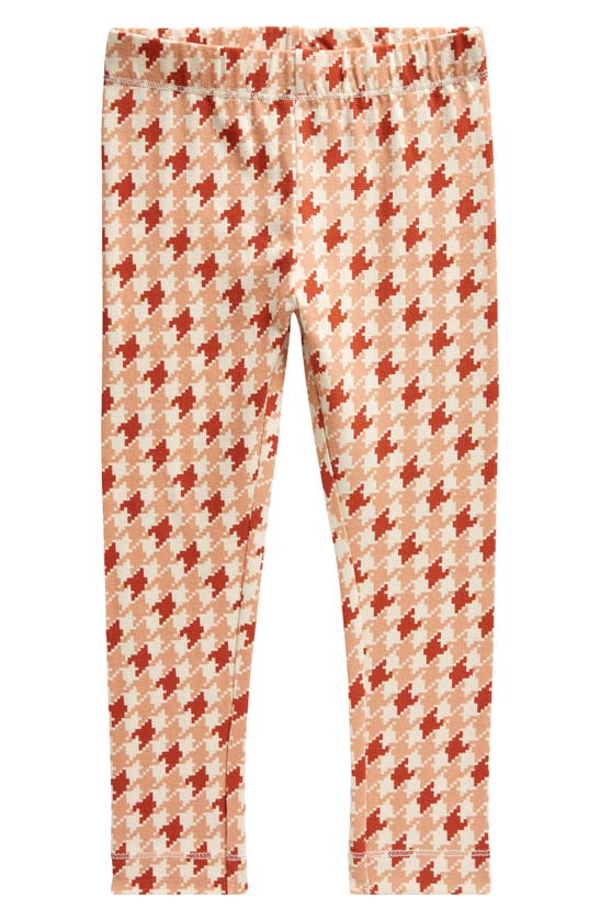 Shop Miles The Label Kids' Houndstooth Print Stretch Organic Cotton Leggings In Orange