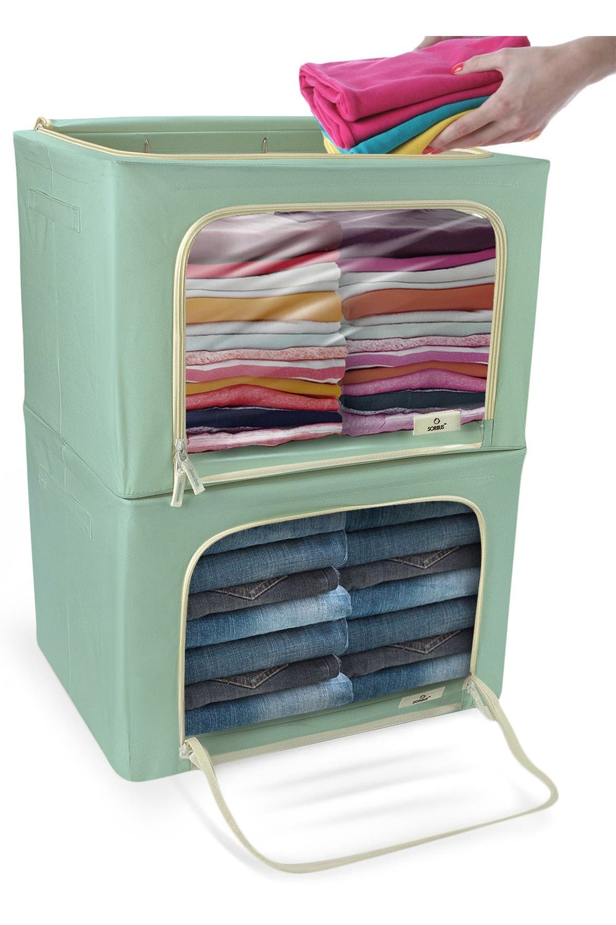 Sorbus Teal Large Zip Window Fabric Storage Box ModeSens