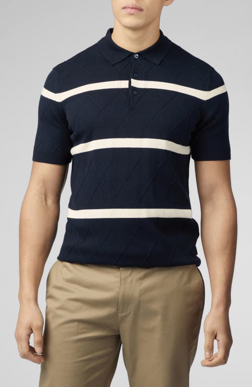 Ben Sherman Argyle Stripe Polo Sweater in Dark Navy 