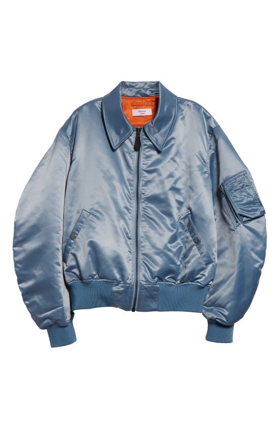 Shop Martine Rose Gender Inclusive Collared Satin Bomber Jacket In Petrol