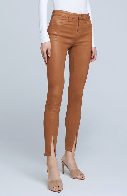 L Agence L'agence Jyothi High Waist Split Ankle Skinny Jeans In Cognac Coated