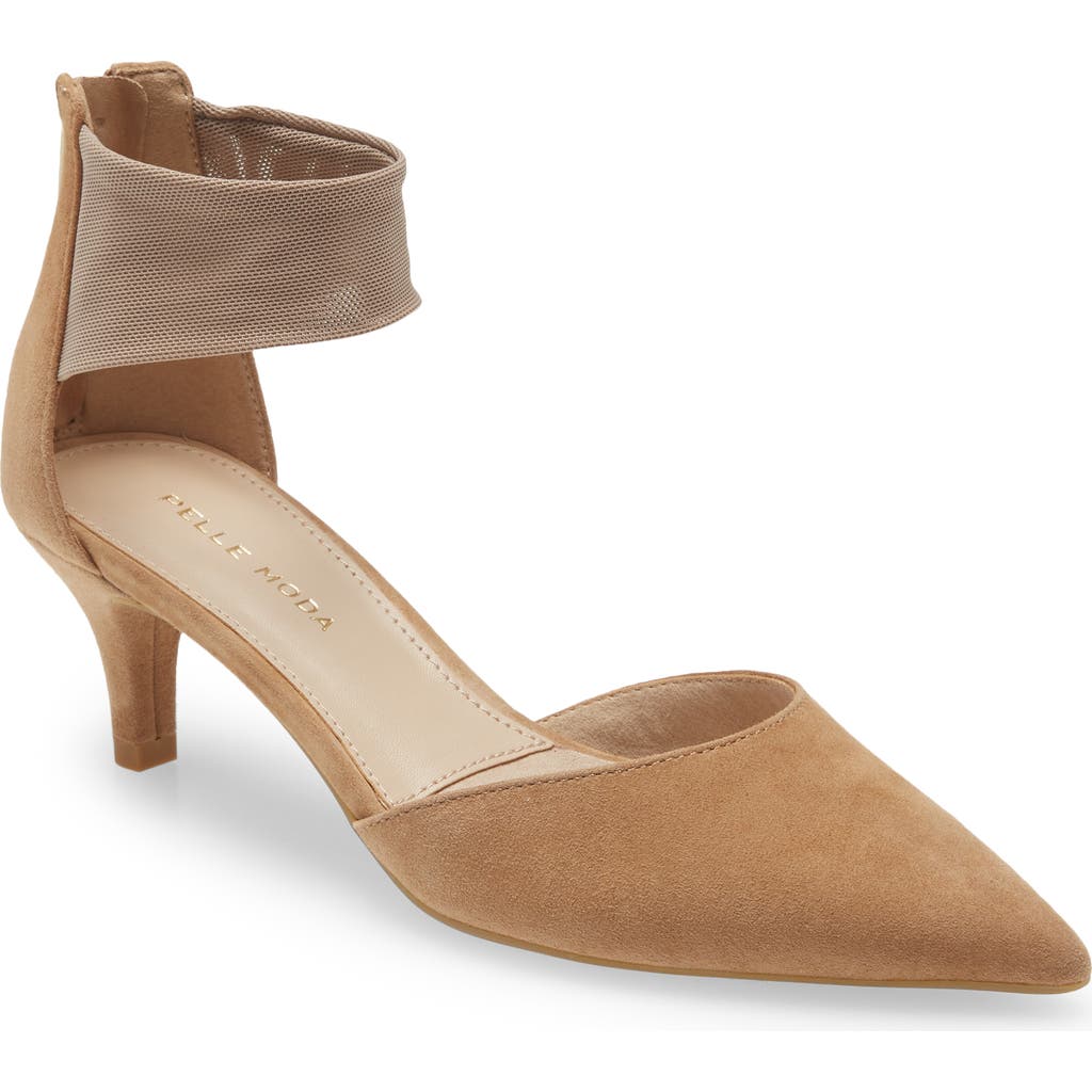 Pelle Moda Cam Pointy Toe Ankle Strap Pump In Latte