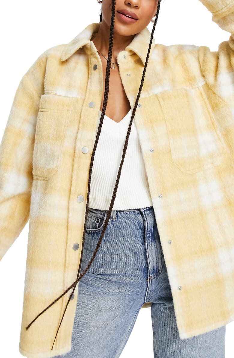 TOPSHOP Plaid Shacket, Main, color, YELLOW