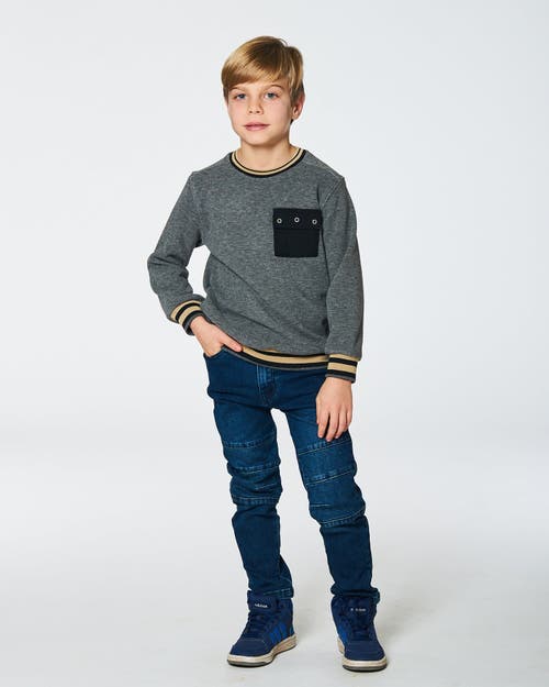 Shop Deux Par Deux Boy's Super Soft Brushed Flat Back Rib Sweatshirt Dark Gray In Dark Heather Grey