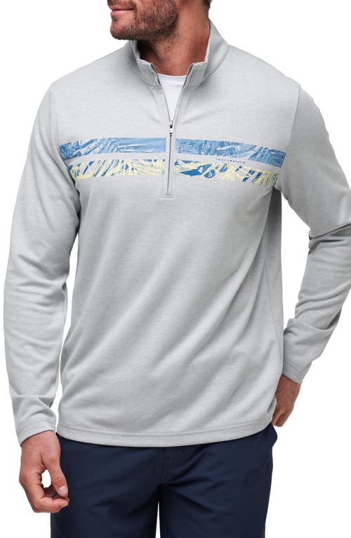 Travismathew Upgraded Chest Stripe Half Zip Pullover In Heather Light Grey