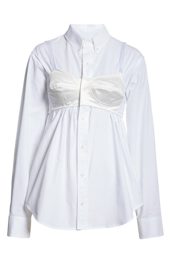 Shop Vaquera Bra Cotton Button-down Shirt In White